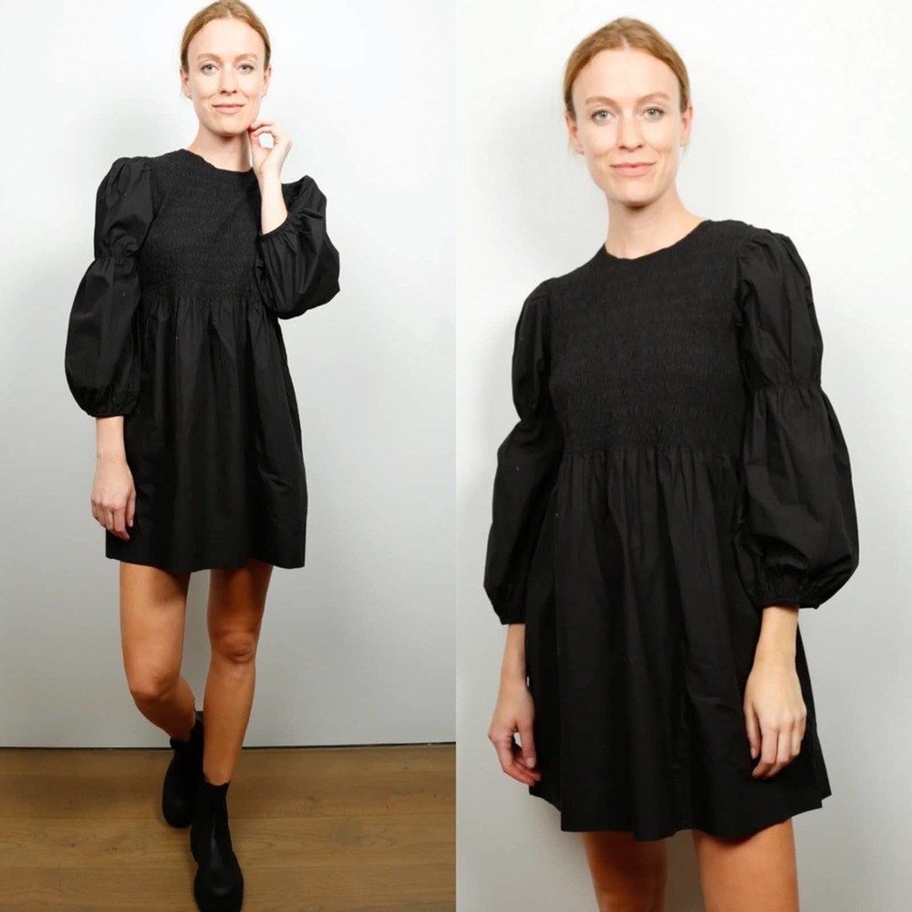 Ganni Black A-Line Puff Sleeve Mini Dress - Picture 7 of 14